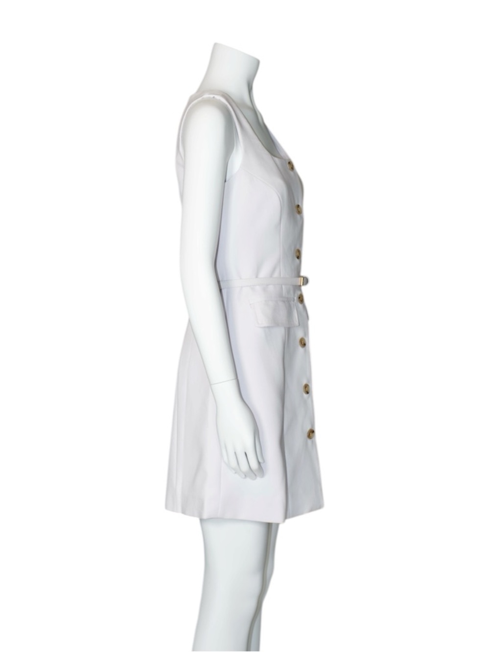 Saks Fifth Avenue Sleeveless Button-Front Off White Dress with Belt Size X-Small - Picture 8 of 14